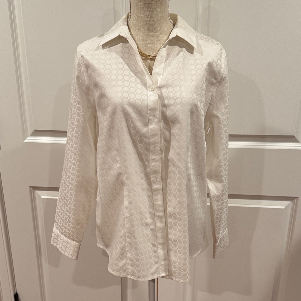 Chico's Cream Textured Button-Down Shirt